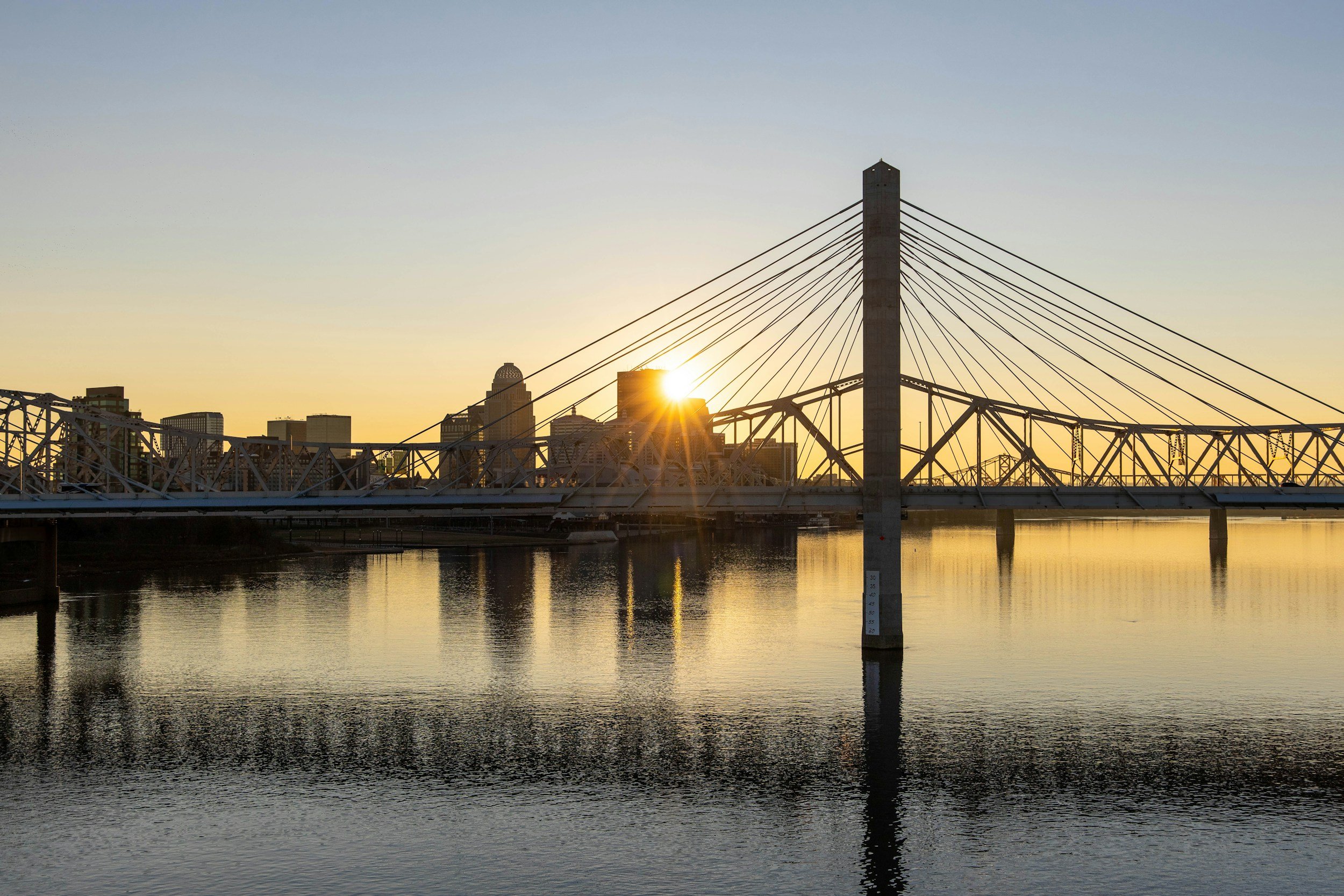 Louisville skyline at dusk